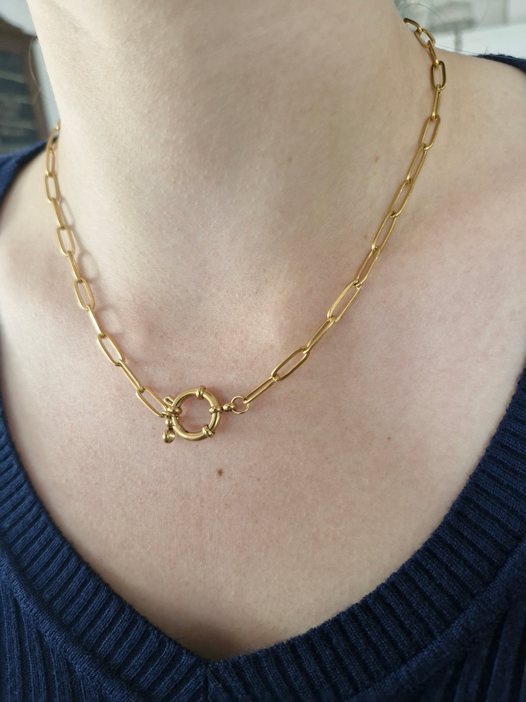 Lucy gold link chain necklace, waterproof 18K gold PVD stainless steel