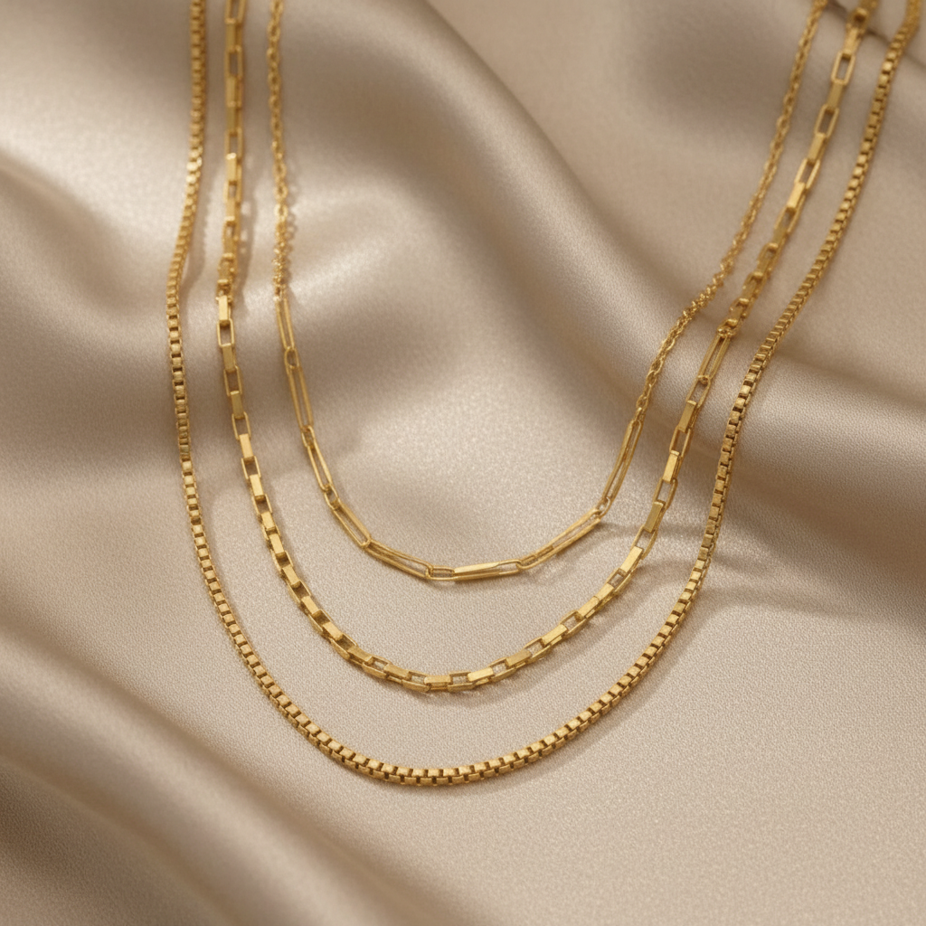 Three tiered stainless steel, 18k gold PVD necklace