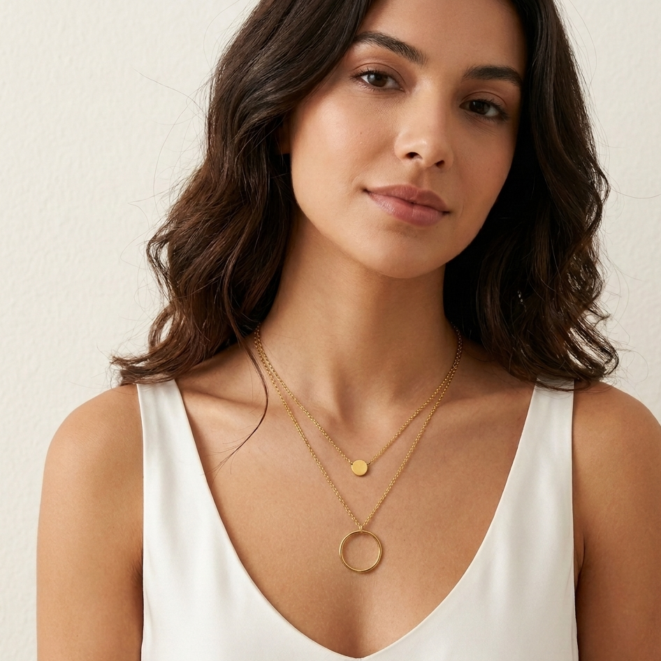 The Mariah Double Circle Pendant Layered Necklace